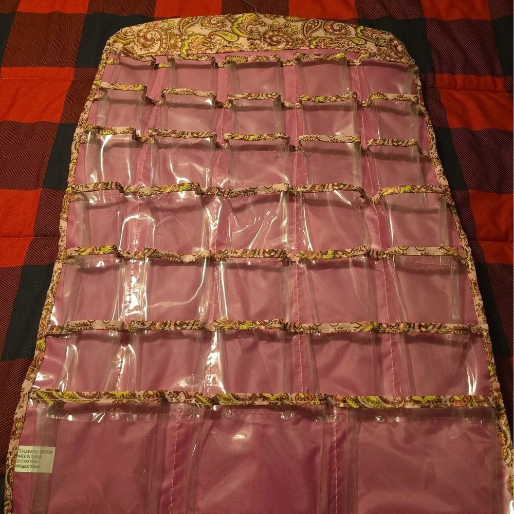 Vintage Hanging Tri-Coastal Design Jewelry Organizer Pink Paisley 66 Pockets